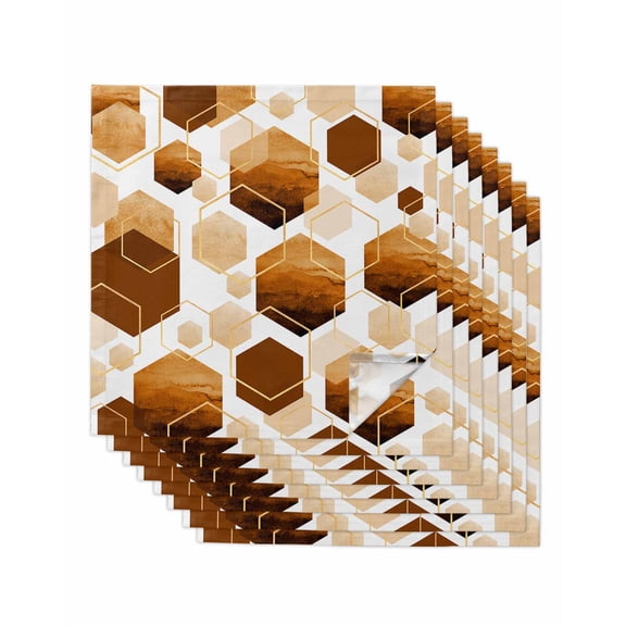 nqOlkjepod Orange Geometric Cloth Napkins Set of 8 Reusable Dinner Napkins, Gold White Hexagon Modern Cocktail Napkin Washable Table Napkins for Wedding/Holiday Party/Baby Shower 20"x20"