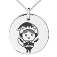 thumbnail image 1 of Stainless Steel Music Elf Engraved Small Medallion Circle Charm Pendant Necklace, 1 of 1