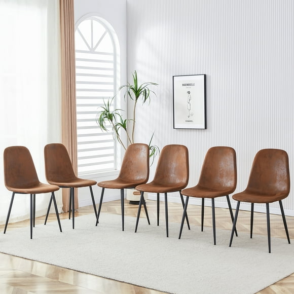 Noble House Modern Dining Chairs Set of 6,Brown Suede-Like Tech Fabric