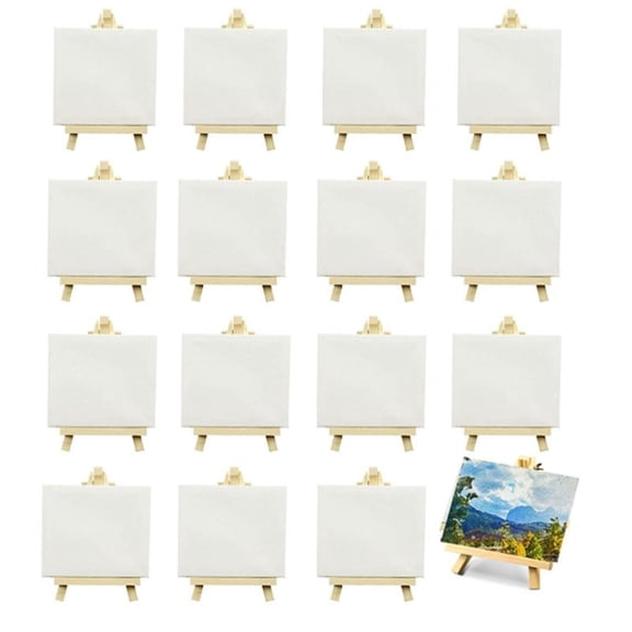 New Arrivals 16Pcs 4 x 4Inch Mini Canvases with Easel for Kids Painting