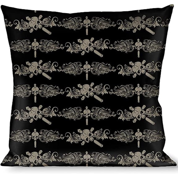Pillow Decorative Throw Skull Dagger Filigree Black Gray
