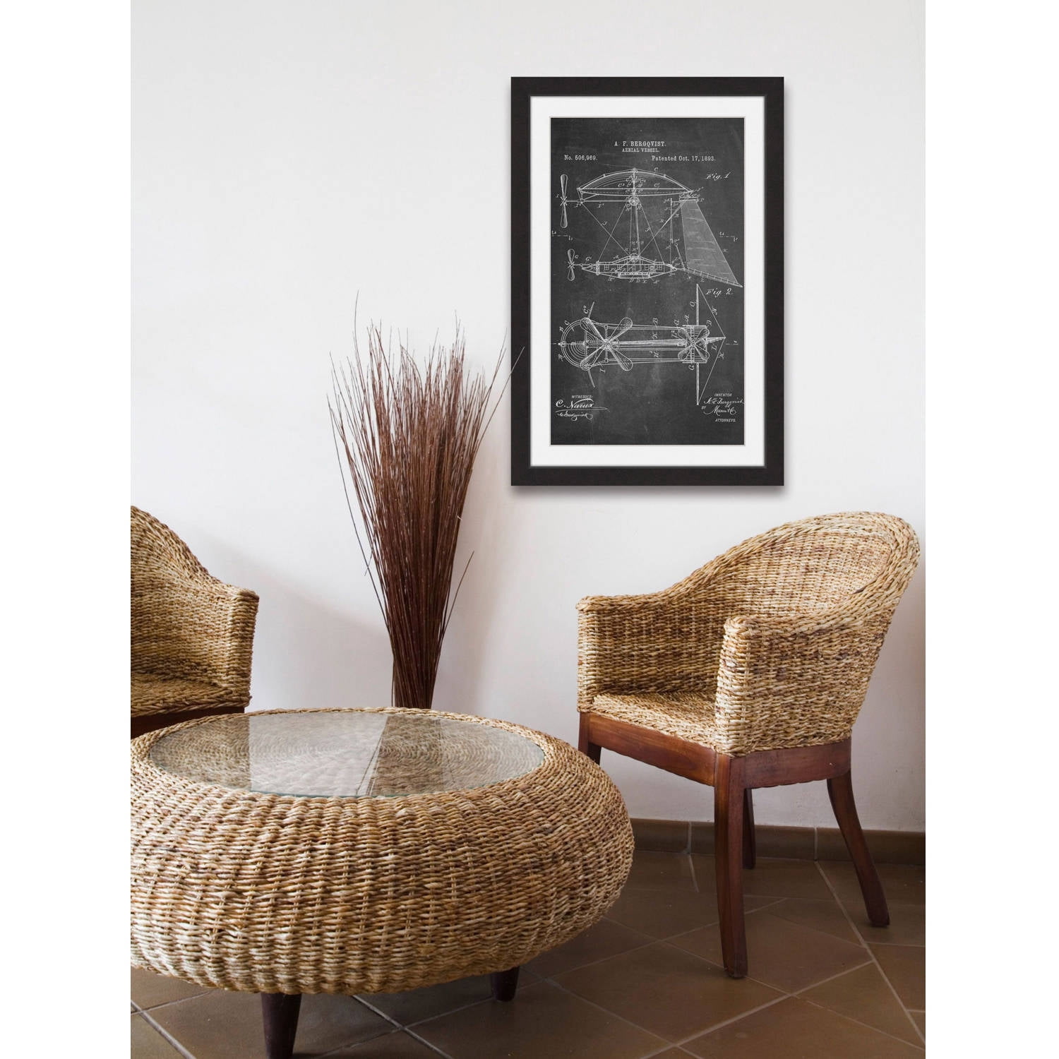 "Aerial Vessel 1893 Chalk" Framed Painting Art Print, 12" x 1.5"