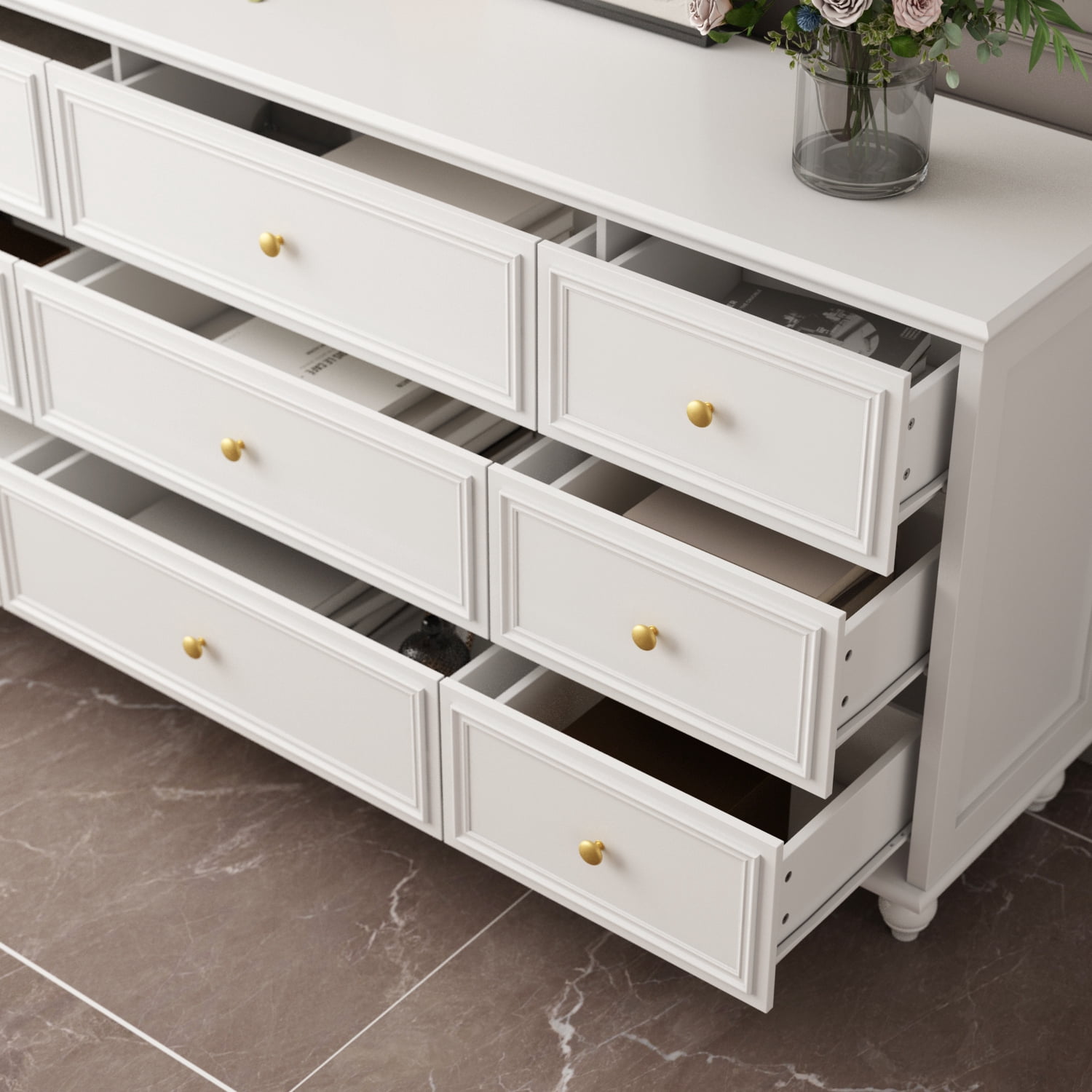 MONSLIPA 9 Drawer Dresser for Bedroom,63" Wide Chest of Drawers Nursery Dresser for Bedroom Living Room White