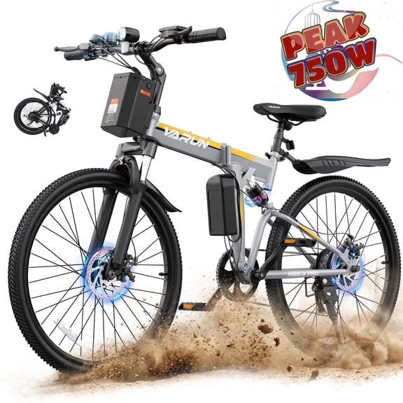 Electric Bike for Adults, 26" Folding E Bike with Peak 750W Motor, 48V 374.4Wh Removable Battery, up to 20  mph 50 Miles, 7 Speed Gears, Full Suspension System UL2849(Orange)