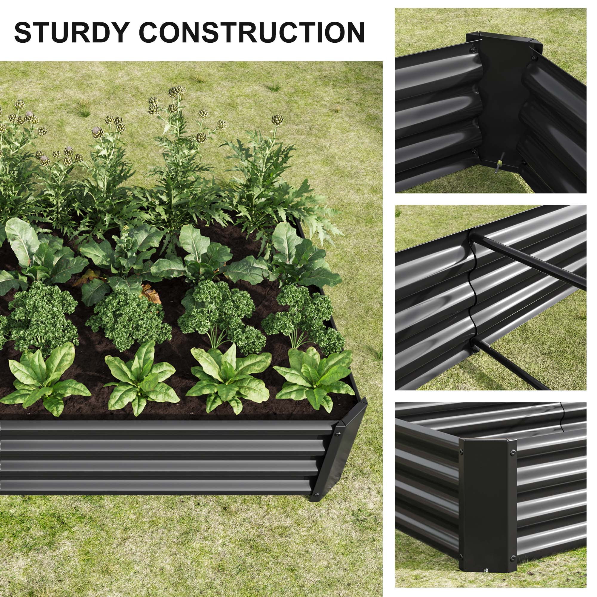 Aukfa Raised Garden Bed Outdoor, Large Heavy Metal Planter Box Steel Kit for Vegetables Flowers Herb, 6 ft x 3 ft, Black