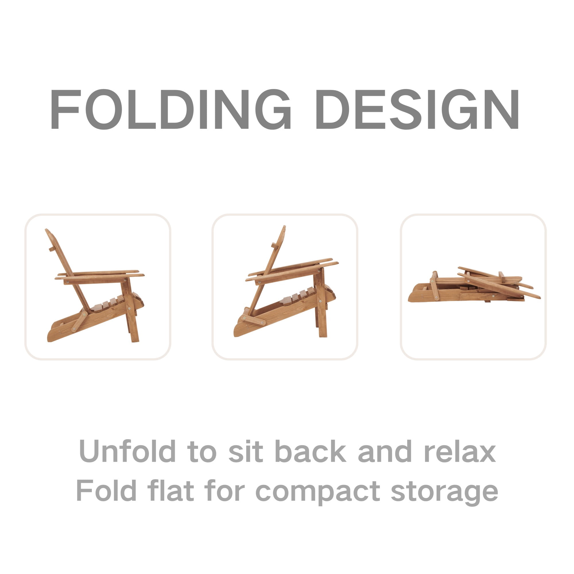 TOPCOMFY Adirondack Chair Set of 2 Wooden Folding Outdoor Patio Garden Backyard Porch Deck Fire Pit Seating with Pre Assembled Backrest