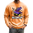 thumbnail image 2 of Cartoon Pumpkin Ghost Halloween Graphic Waffle Knit Crewneck Long Sleeve Shirt Soft Comfort Daily Casual Loose Top Saffron S, 2 of 5