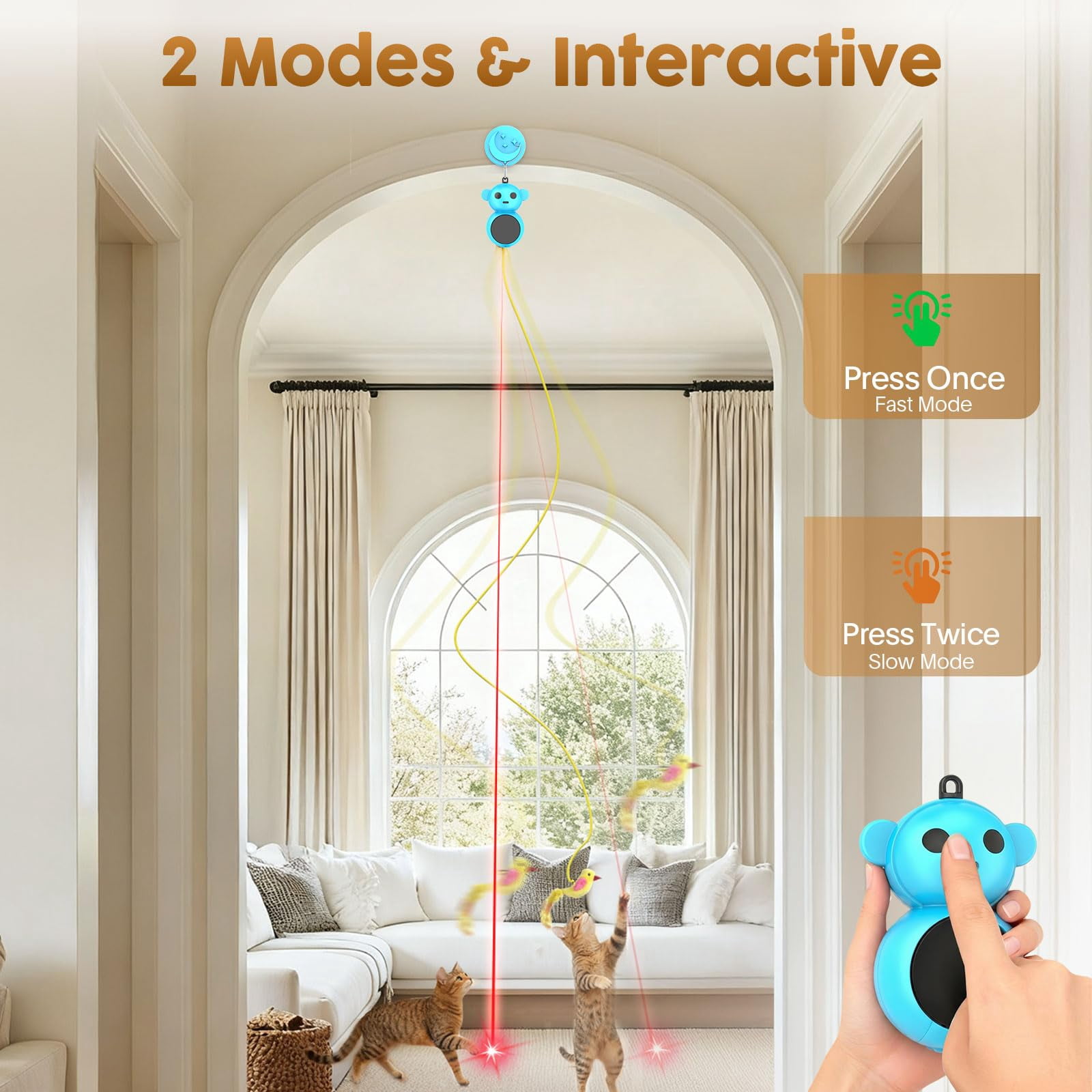 Interactive Cat Toys For Indoor Cats: 2 In 1 Pointer With Automatic Flying Bird & Mouse Wand  Smart Motion Mode Adjustable Speed Usb Rechargeable Safe Bored Kittens And Adult Cats