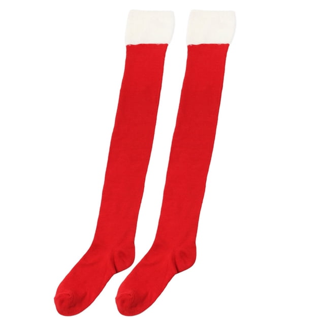 Fgnfyis Bas Cuisses de Noël pour Femmes, Bordure Duveteuse, Bas au-Dessus du Genou, Bas Longs Chauds 70 cm, Bas de Noël Rouges