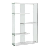 Bookshelf Etagere 5 Tier 60"H Office Bedroom Tempered Glass Glossy White
