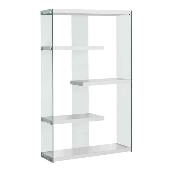 Bookshelf Etagere 5 Tier 60"H Office Bedroom Tempered Glass Glossy White