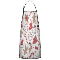 White Christmas Cookie Pattern Apron-Garden Aprons for Women with Pockets-Cotton Linen Waterproof Kitchen Cooking Gardening Aprons Adjustable for Kitchen,Cooking,BBQ and Salon 33"x27"