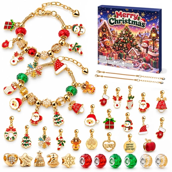 24 Day Christmas Advent Calendar with DIY Charm Bracelet Making Set Holiday Countdown Gift for Girls Ages 6 to 12