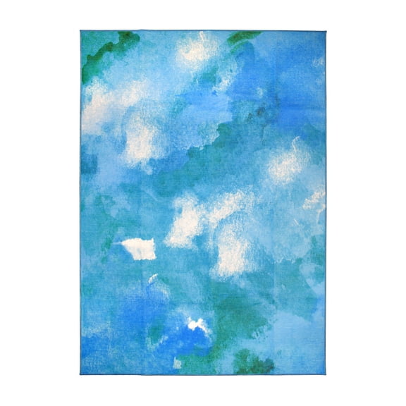 My Magic Carpet 5'x7' Machine Washable Non-Slip Dining Living Room Area Rug - Watercolor Aqua Blue
