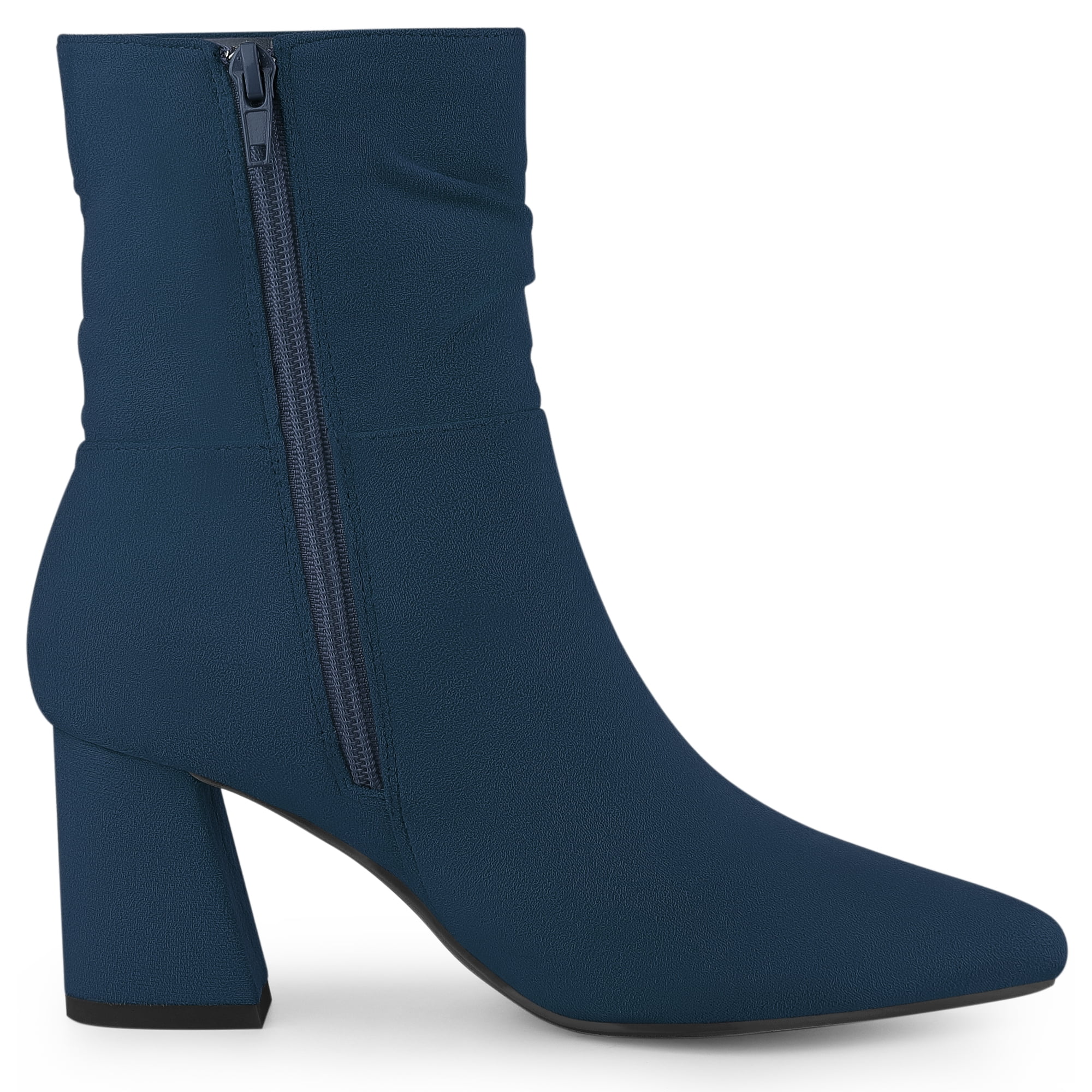 DARING DIVA Pointy Toe Zipper Chunky Heel Ankle Boots Navy Blue 7
