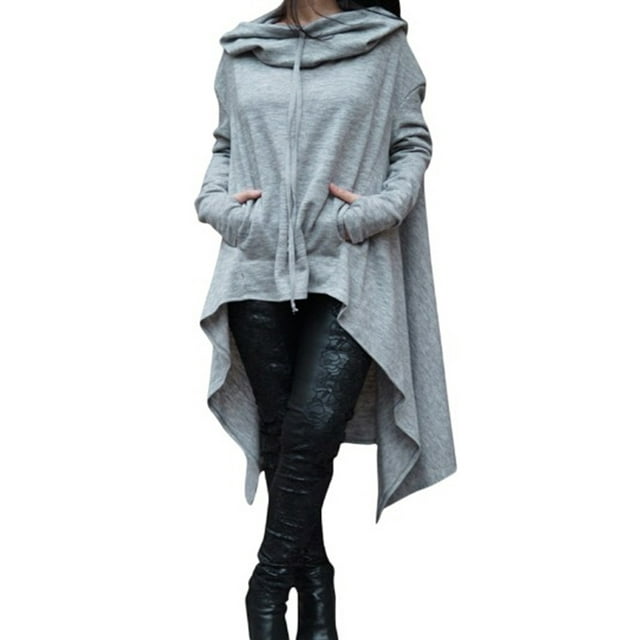 Innerwin Sweatshirt Long Sleeve Ladies Hoodies Autumn Solid Color Leisure Pullover Light Grey L