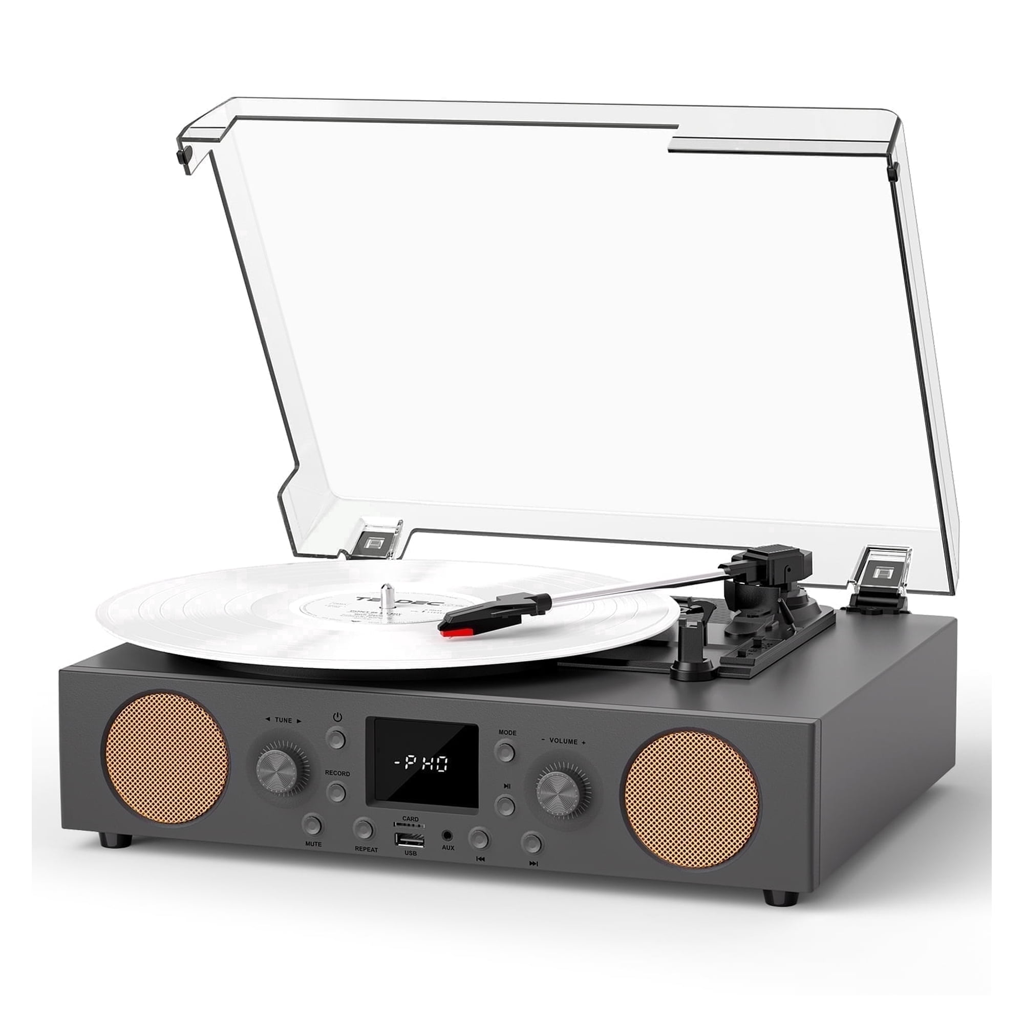 TANLANIN Gray Record Player, Bluetooth, FM Radio & USB