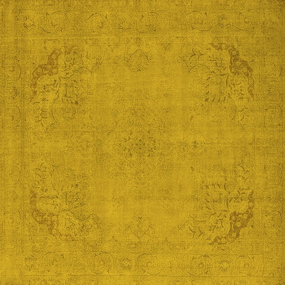 Ahgly Company Indoor Square Oriental Yellow Industrial Area Rugs, 8' Square