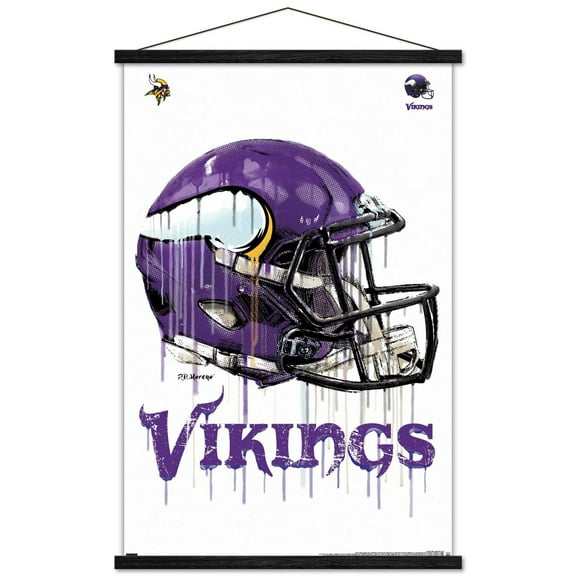 NFL Minnesota Vikings - Drip Helmet 20 Wall Poster with Wooden Magnetic Frame, 22.375" x 34"