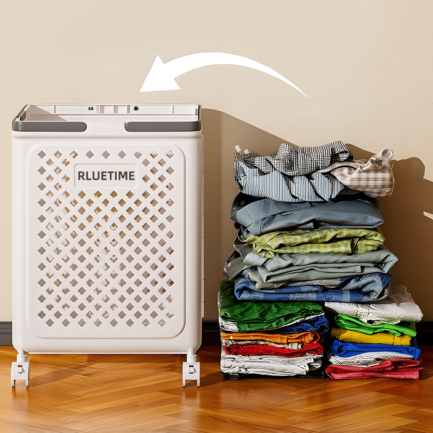 RLUETIME Collapsible Laundry Basket,Large Clothes Hamper with Wheels, Rolling Laundry Cart for Laundry Room Organization