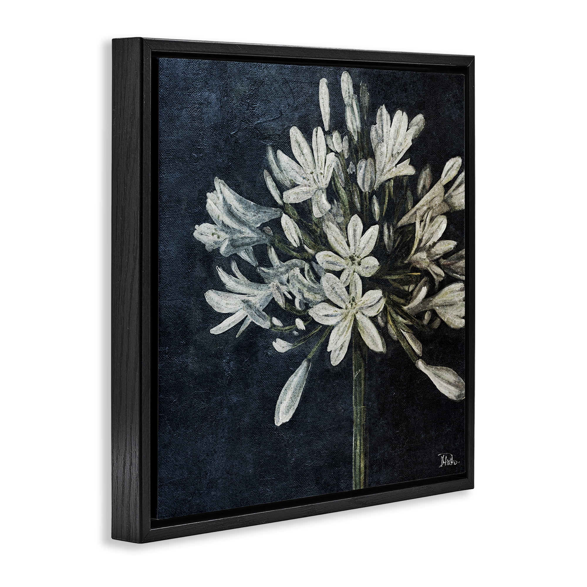 Stupell Industries White Herb Blooms Botanical & Floral Painting Black Floater Framed Canvas Art Print Wall Art, 25 x 25