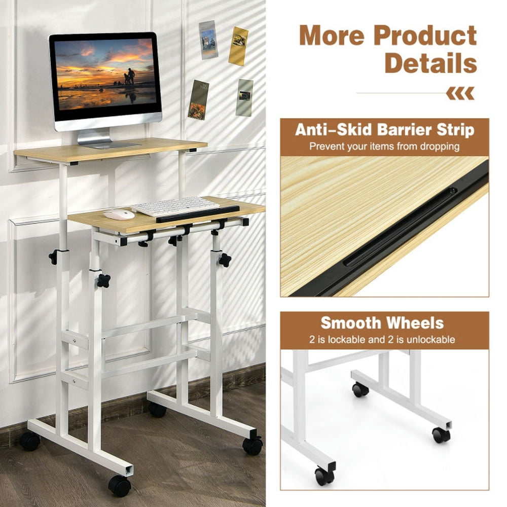 Spaco Height Adjustable Mobile Standing Desk with rolling wheels for office and home-Natural, Office Furniture, Portable Desk for Home and Office