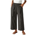 thumbnail image 3 of Oksale Linen Pants Women Petite Loose Wide Leg Ruffle Pull On Pants with Pockets Elastic Waist Summer Cotton Trousers Dark Gray M, 3 of 8