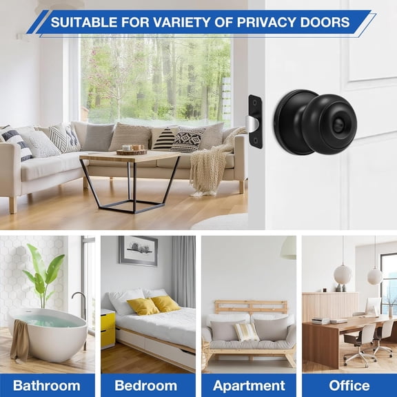 8 Pack Matte Black Door Knobs, Privacy Door Knob with Lock, Interior Doorknobs with Round Ball, Keyless Door Lockset for Bedrooms Bathrooms