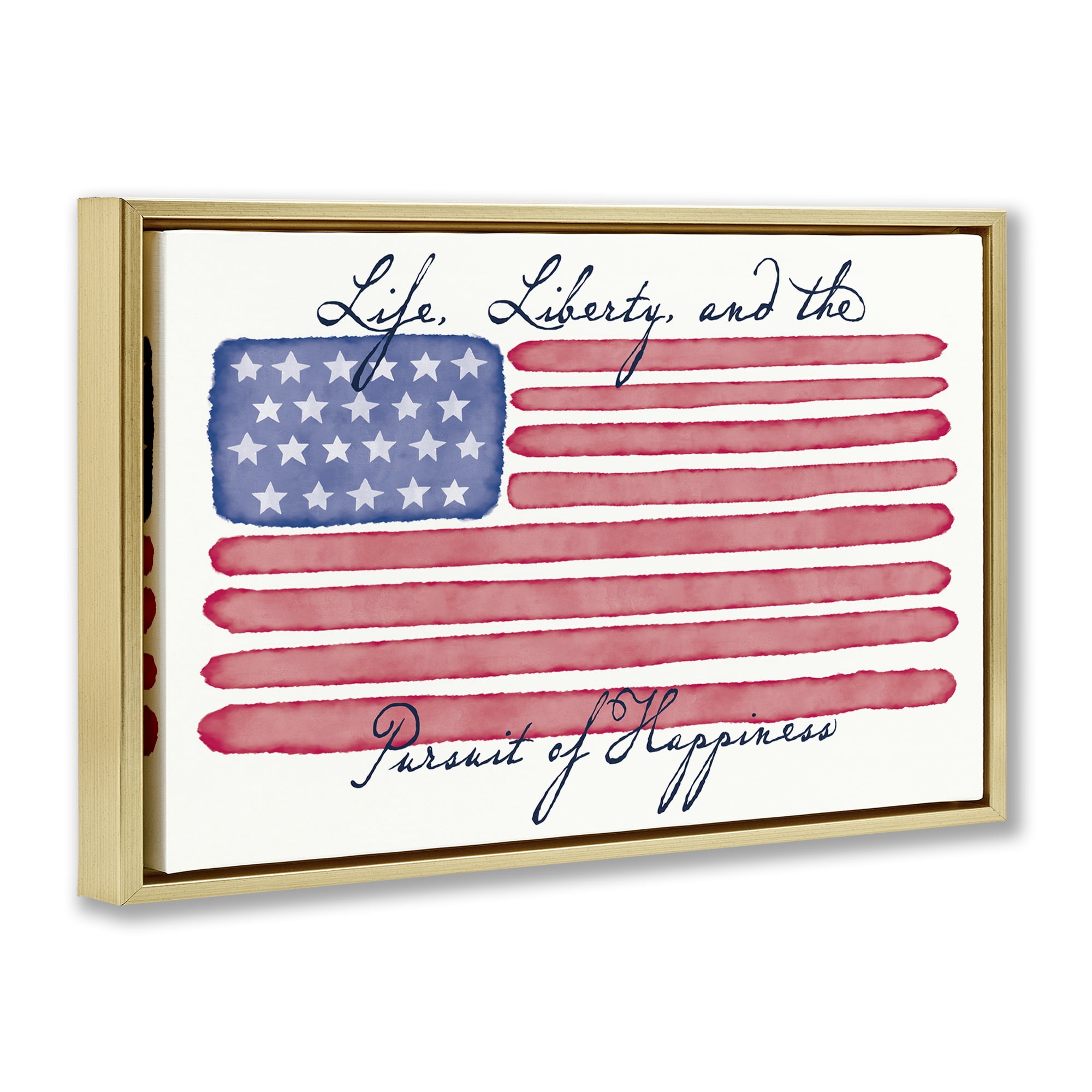 Stupell Industries All American Patriotic Phrase Patriotic Painting Gold Floater Framed Canvas Art Print Wall Art, 25 x 17