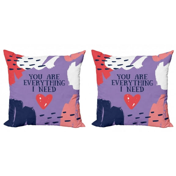 Saying Throw Pillow Cushion Cover Pack of 2, Romantic Creative Valentines Day Typography with You are Everything I Need, Zippered Double-Side Digital Print, 4 Sizes, Mauve and Multicolor, by Ambesonne