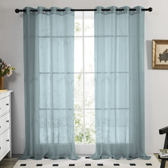 NEWEEN Sheer Gray Curtains 2 Panels 84 Inch Length, Solid Voile with Grommet Top for Living Room/Bedroom (W55 X L84 Inch, Gray)