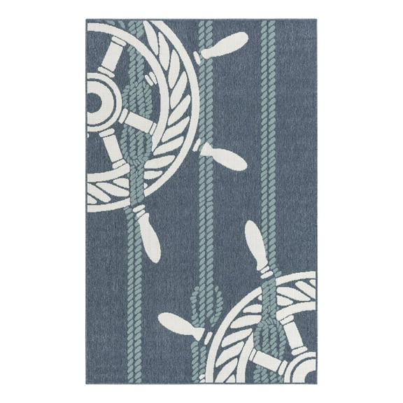 Unique Loom Outdoor Coastal Collection Area Rug - Helm (5' 3" x 8' Rectangle Navy Blue/Ivory)