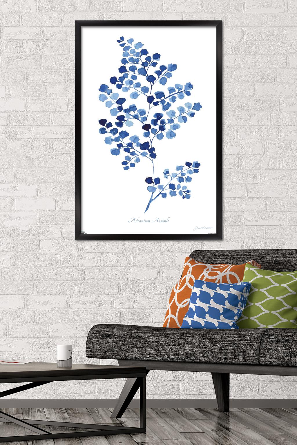 Jean Plout - Indigo Botanical Adiantum Assimle Wall Poster, 22.375" x 34" Framed