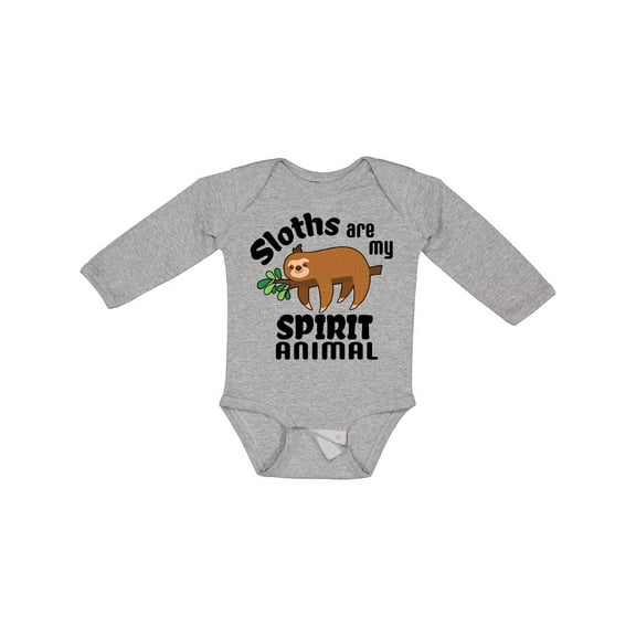 Inktastic Sloths Are My Spirit Animal with Cute Sloth Illustration Boys or Girls Long Sleeve Baby Bodysuit
