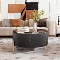 thumbnail image 1 of Table Basse Ronde Moderne de 31,5 Pouces avec 2 Grands Tiroirs, Table d'Appoint de Rangement pour Salon, Noir, 1 of 9