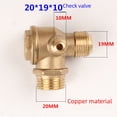 thumbnail image 1 of Oil-Free Piston Air Compressor Accessory: Pure Copper Check Valve with One-Way Flow, 3-Way Brass Fitting (1/2" x 3/4" US Standard x 1/8" Female Thread) for Compact Direct-Drive Mini Air Pump Systems,, 1 of 5