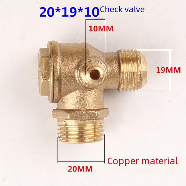 Oil-Free Piston Air Compressor Accessory: Pure Copper Check Valve with One-Way Flow, 3-Way Brass Fitting (1/2" x 3/4" US Standard x 1/8" Female Thread) for Compact Direct-Drive Mini Air Pump Systems,