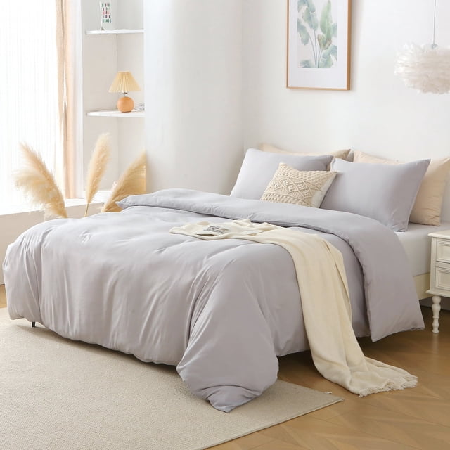 Ktaxon Juego de 3 Piezas Tamaño King de Poliéster, con 1 Funda Nórdica y 2 Fundas de Almohada, No Incluidas (sin Rellenos), Color Gris
