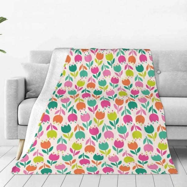 Fotbe Tulips Flowers Manta de Franela Acolchonada con Estampado, Súper Suave y Esponjosa, Extra Grande para Sofá, Cama, Uso Todo el Año-80"x60"