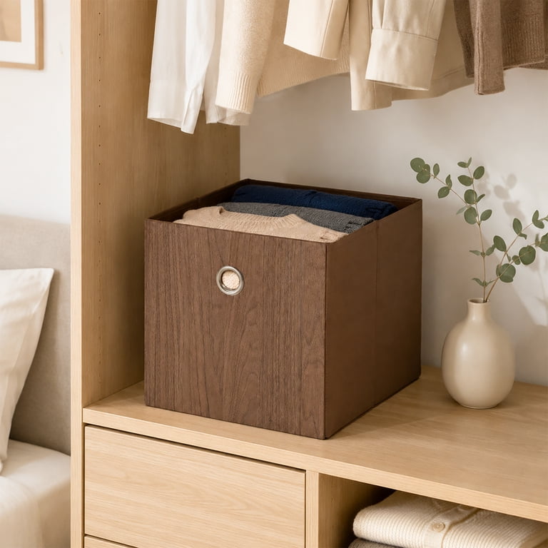Mainstays Collapsible Fabric Cube Storage Bin Natural Wood 10.5x10