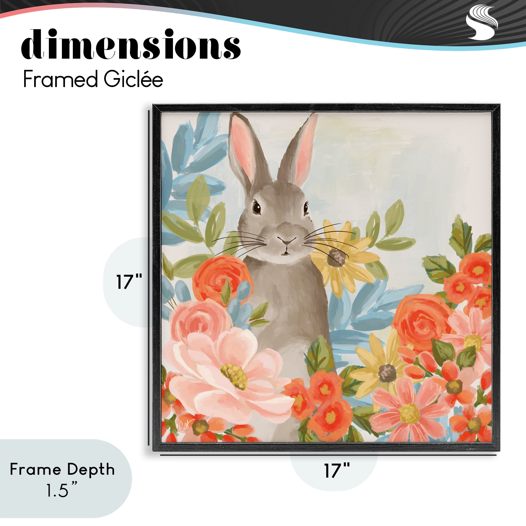 Stupell Industries Bunny Among The Blooms Black Framed Giclee Art, design by Cat Thurman Designs