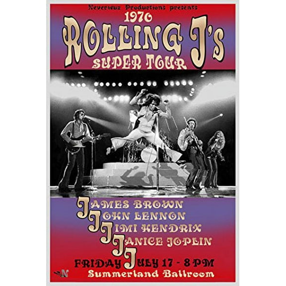 Rolling J's Poster Live With James Brown - John Lennon - Jimi Hendrix - Janis Joplin New 24x36