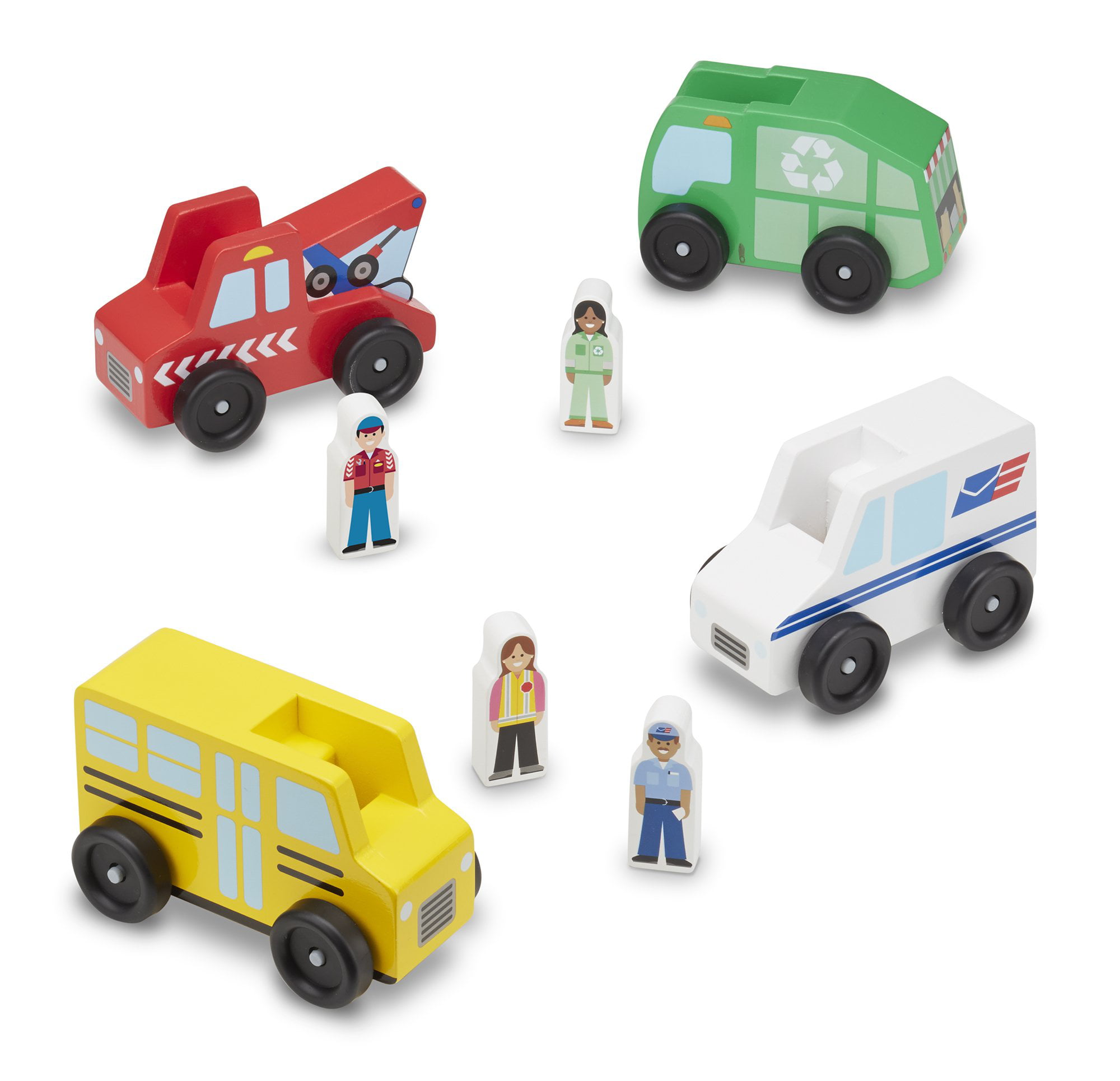 Melissa And Doug Community Vehicles Play Set Classic Wooden Toy With 4