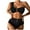 Black, variant on Women's Two Piece Solid Ribbed Bikini Swimwear One Shoulder V Bar Top & High Waist Bottom Set Size S-XL