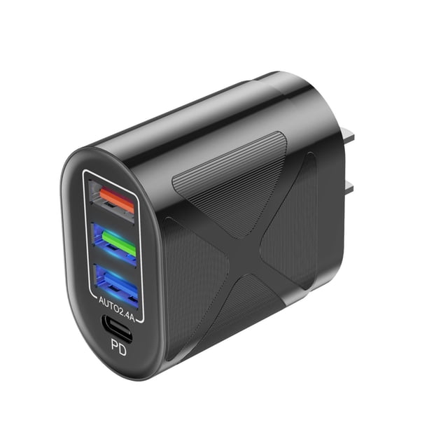Cargador USB-C de 48 W, cargador de pared USB de 4 puertos para smartphones, 3 USB + 1 USB-C, cabezal de carga de 4 puertos