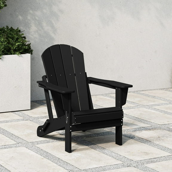 Open Box Westintrends Outdoor Folding HDPE Adirondack Chair, Patio Seat, Weather Resistant, Black