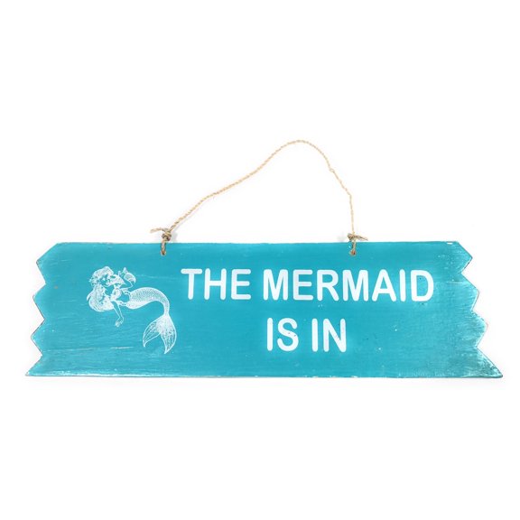 Cute "The Mermaid Is In" Wooden Sign 12" X 4" - blue | #snd25115b