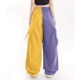 thumbnail image 5 of Karymi Pants for Women Two-Tone Color Block Cargo Pants, Elastic Drawstring High Waist Multi Pockets Adjustable Cuff Baggy Wide Leg Streetwear Trousers, 5 of 7