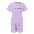 thumbnail image 5 of Purple Shorts Set —— Men's Letter City Round-Neck Short-Sleeved T-shirt and Shorts Set with All Print Shirt and Quarter Pants Set, 5 of 5