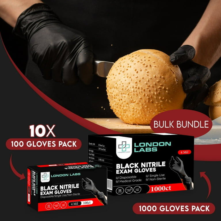 London Labs Disposable Industrial Black Nitrile Gloves Mil Thick